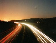 The Hale Bopp comet viewed from the M61 motorway, near Chorley